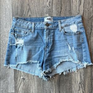 Paige Shorts Blue Denim Distressed Daryn Shorts Size 28